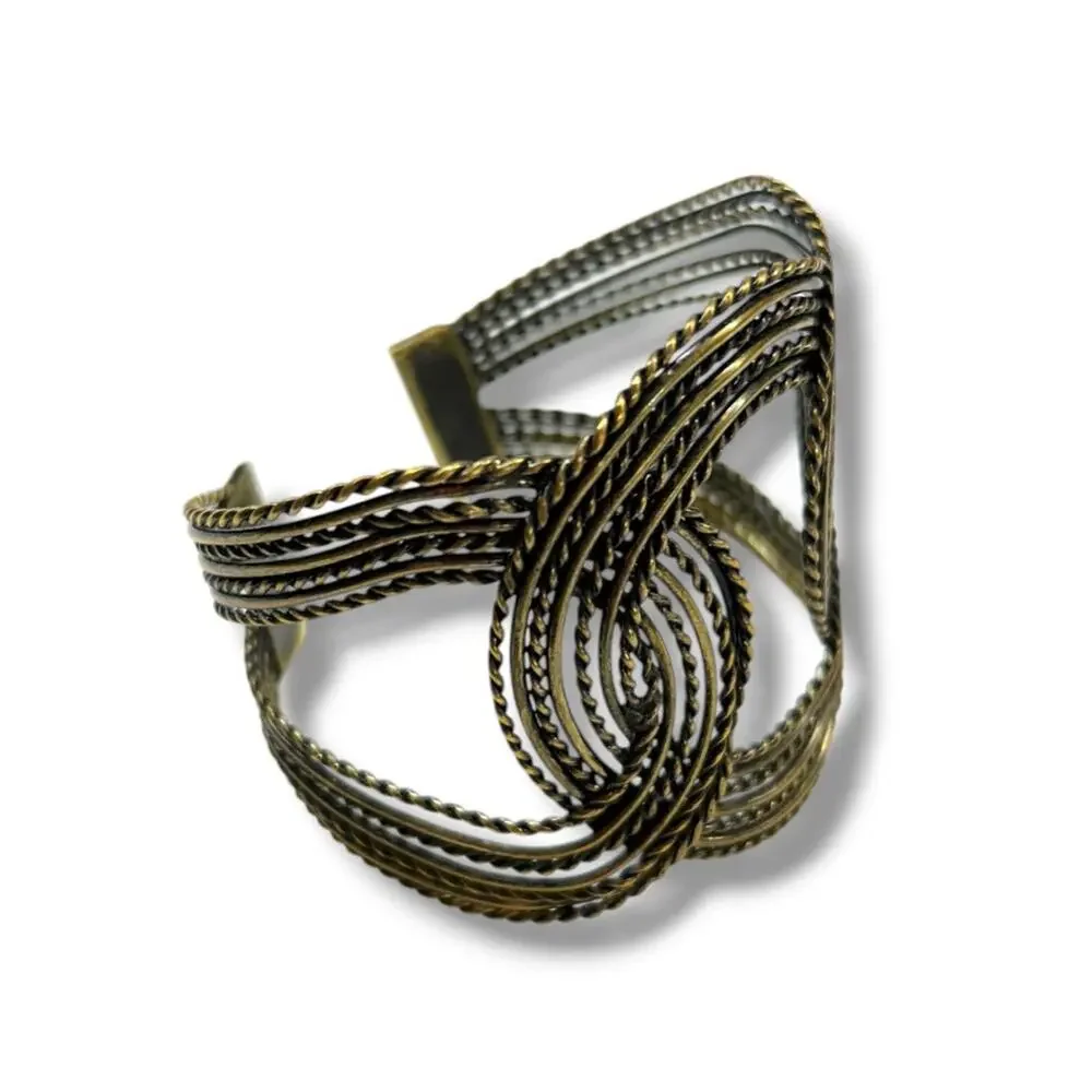 Textured Dark Goldtone Statement Cuff Bracelet Dramatic 2.5